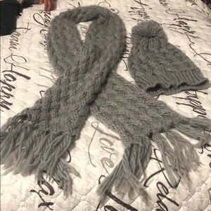 Crochet Grey Scarf and Crochet Pom Pom Beanie